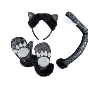 Claire's Black Cat Costume Halloween Set 4 Pieces OS ears‎ tail mittens cosplay